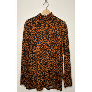Lane Bryant Knit Top Size 18/20 Burnt Orange & Black Cheetah Print Turtle Neck